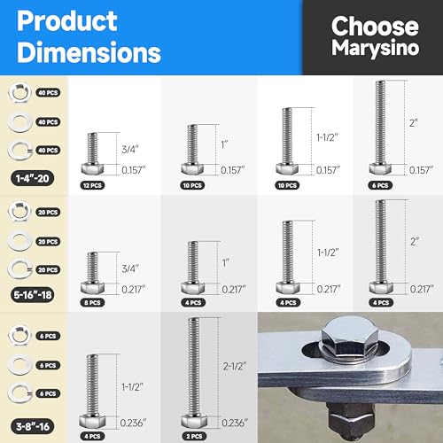262Pcs Stainless Steel Hex Head Nut and Bolt Assortment Kit - 1/4-20, 5/16-18, 3/8-16 Metric Bolt Kit with Washers 262Pcs 1/4" 5/16" 3/8"