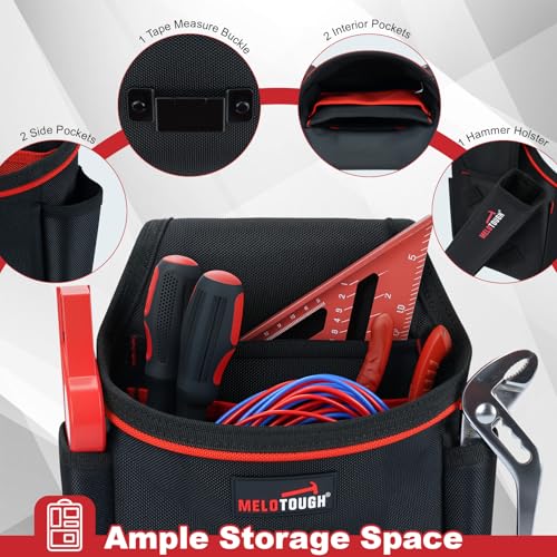 MELOTOUGH Tool Belt Suspenders Construction Work Suspenders with detachable phone holder, Tool Belt Pouches with Detachable Hammer Holster for Electrician, Carpenter, Construction