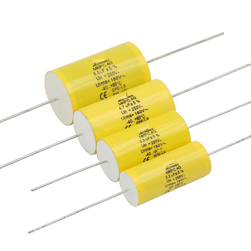 2pcs 6.8uF 250V Axial Audio Speaker Crossover stepless Film Capacitor 5% Audio Crossover Tweeter Precise Pairing 6.8uF 250V(2pcs)