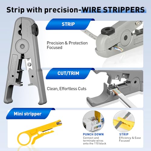 Professional Network Tool Kit, ZOERAX 14 in 1 - RJ45 Crimp Tool, Cat6 Pass Through Connectors and Boots, Cable Tester, Wire Stripper, Ethernet Punch Down Tool