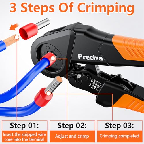Preciva Hexagonal Ferrule Crimper, AWG 28-5 Self-Adjustable Ratchet Ferrule Crimping Tool Kit with 1500Pcs Wire Ferrule Terminals Connectors