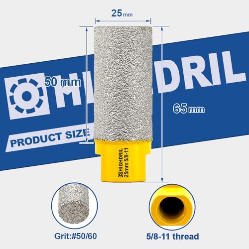 HIGHDRIL Diamond Milling Bit for Enlarging and Shaping Hole,Diameter 25MM (1") Dry Drilling Core Bit for Porcelain,Hard Ceramic,Granite and Marble