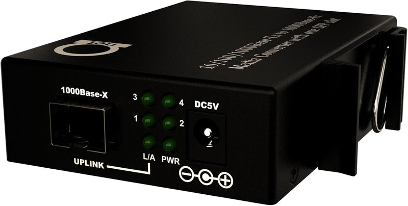 Open SFP Slot DIN Rail Gigabit Ethernet Switch, 4X 10/100/1000Base-TX + 1x 1000Base-FX,UL Power Supply, Direct DC/USB Power Options, Wide Temp, Industrial Mount, 26mm Slim