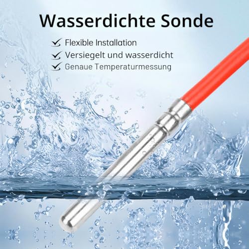 Aideepen PT1000 Temperature Sensor, 1 Piece 2 Metre Silicone Cable Digital Waterproof Temperature Sensor with Stainless Steel Probe, Temperature Measuring Range -50°C ~ 180°C 1 x 2 m