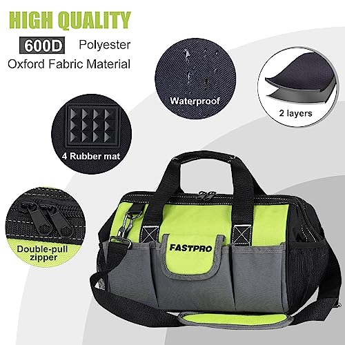 FASTPRO 14-Inch & 13-inch Zip-top Wide Mouth Tool Bags with Multi-pocket & Adjustable Shoulder Strap