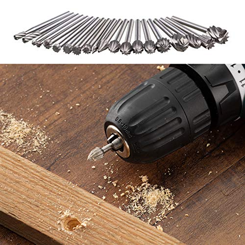 HPMAISON 20-Piece HSS Rotary Cutter Set for Rotary Tool, 3 mm Shank Wood Carving Drill Bit Set for DIY Woodworking, Carving, Engraving, Drilling 20-Piece 3 mm Shank Wood Carving Drill Bit Set