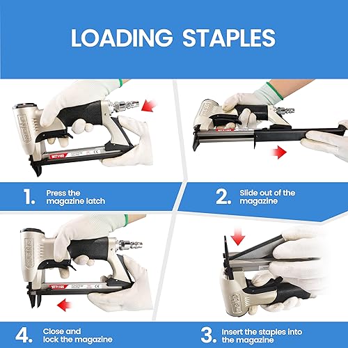 meite MT7116S Pneumatic Upholstery Stapler 22 Gauge 71 Series 3/8" Crown Industrial Fine Wire Stapler with Safety Built-in
