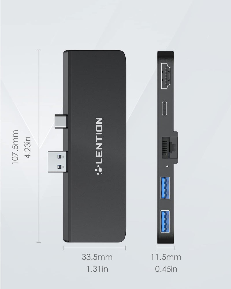 LENTION Surface Pro 7 USB C Hub Docking Station,5-in-1 Surface Pro 7 Hub,4K@60Hz USB-C to HDMI Hub,USB C to Gigabit Ethernet Hub,2 USB 3.0 Hub,PD 60W Type C Charging Port Hub(CS35,Black) CS35-MAB
