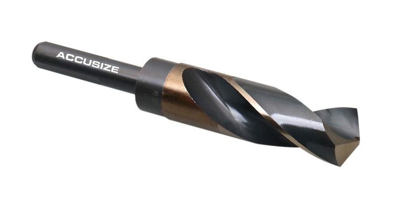 Accusize Industrial Tools 1'' ANSI M35(H.S.S. + 5% Cobalt) S and D Drill, 1/2'' Shank, 135 Degree Split Point, 0412-0001 | 1" ANSI M35(HSS + 5% Cobalt) S and D Drill, 1/2" Shank, Reduced Shank, 135-Degree Split Point, 1 in