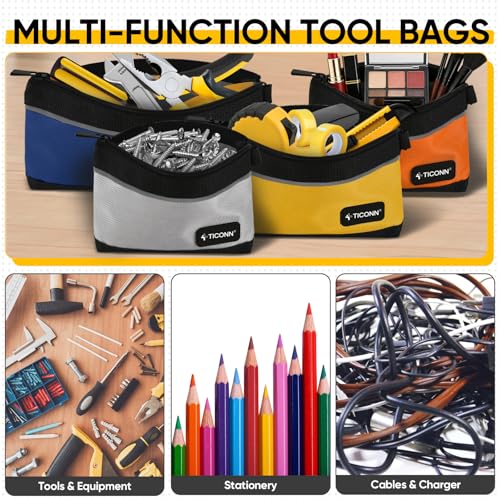 TICONN 9PK Tool Pouches with Zipper, Waterproof 1680D Oxford Small Tool Bag Colored, 9 Pack Combo