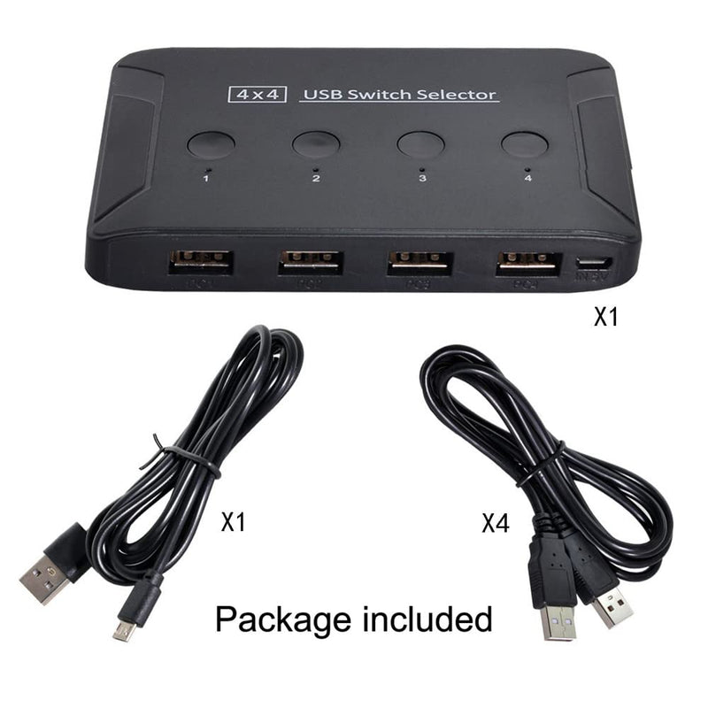 xiwai KVM USB 2.0 Switch Selector 4 Port PCs Sharing 4 Devices for Keyboard Mouse Scanner Printer Black USB2.0