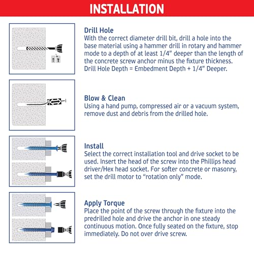 Blue Multi Purpose Blue Concrete Screw Mix Kit - 240 pcs (3/16x1-1/4, 3/16x1-3/4 & 1/4x1-1/4 w/ 2 Sockets & 3 Drill Bits - Use in Concrete, Masonry, Wood & Brick CSMIX-KIT
