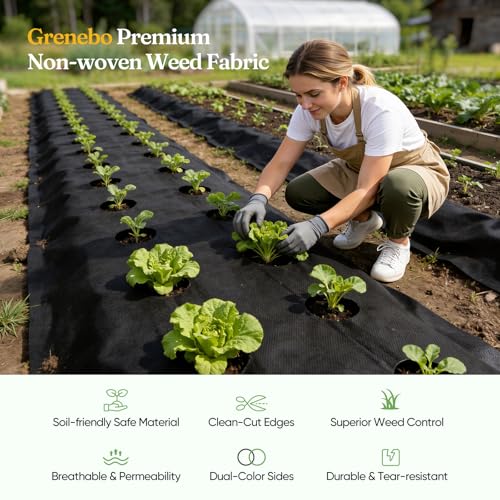 Grenebo 12-Piece Womens Gardening Tools Gift Set and Weed Barrier Fabric 4 ft x 100 ft