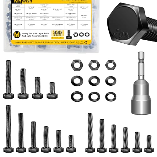 Mywish 90Pcs 3/8 Hex Head Nuts and Bolts Assortment Kit & 355PCS SAE Hex Head Nuts and Bolt Assortment Kit, 304 Stainless Steel Assorted Screws Nuts and Bolts with Drill Bits