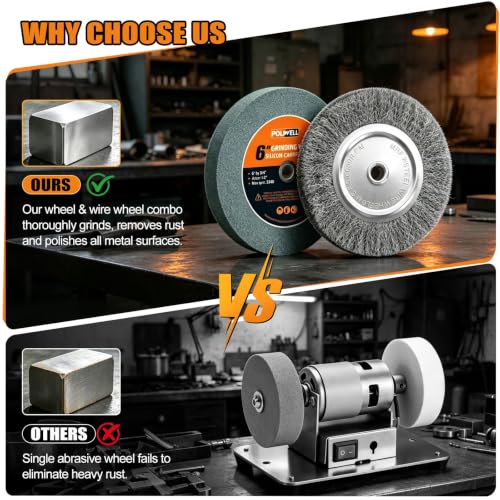 6" Bench Grinder Grinding Wheel & Wire Wheel Brush 150 Grit with 1/2" Arbor