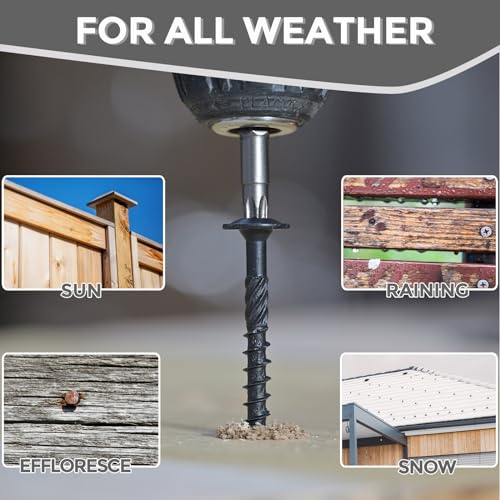 #14×3 Inch 100pcs T30 Star Drive Outdoor Wood Deck Construction Timber Lag Fence Screws,Rust Resistant Black Ceramic Coating, Torx Bit Included #14×3" 100