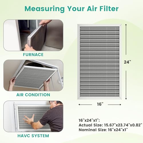 16x24x1 Reusable HVAC Furnace Air Filter, Washable Electrostatic Furnace Filter, MERV 8, Lasts a Lifetime, Breathe Fresher, Home And Office (Actual Size: 15.67x23.74x0.8 Inch) 24" x 16" x 1"