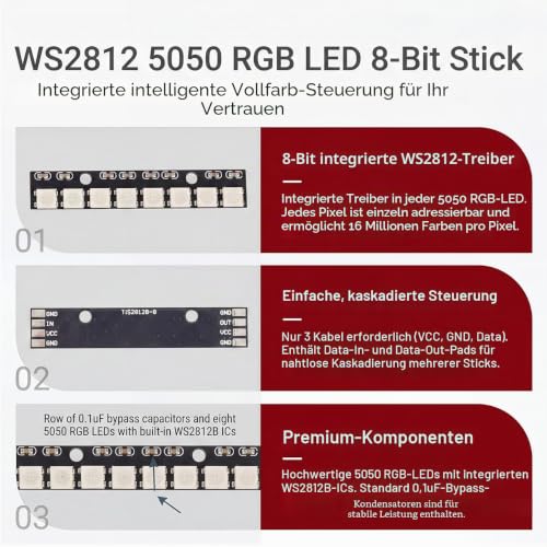 WS2812 RGB LED Module, Programmable L-ED Matrix for Lighting Projects, Digital L-ED Matrix with Integrated Control Logic for DIY Electronics Applications and Flexible Color Display Pack of 12