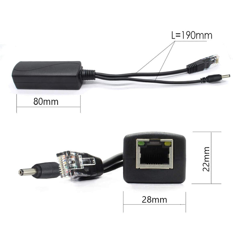 ANVISION 5V Gigabit PoE Splitter, 48V to 5V 2.4A Adapter, Plug 3.5mm x 1.35mm, 5.5mm x 2.1mm Connector, IEEE 802.3af Compliant, for IP Camera and More