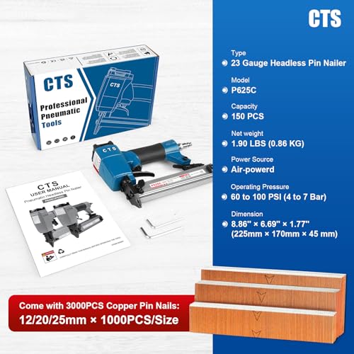 KIMSING P625 23 Gauge 1-inch Pin Nails 10000 PCS/Box and CTS P625C Headless Pin Nailer