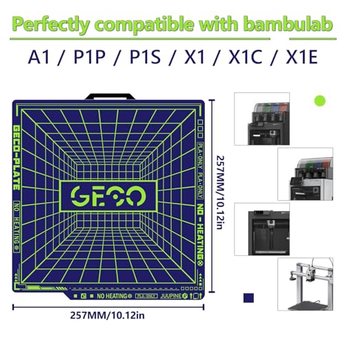 Upgraded Supertack PLA Plate (No Heating) GECO Plate For Bambu Lab P1S/P1P/X1C/X1E/A1 3D Printer build plate 257 x 257 mm Magnetic Spring Steel 0°C Printing Hot Bed