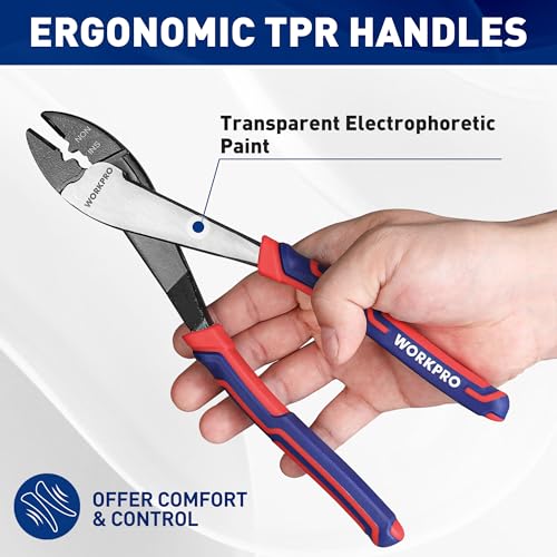 WORKPRO 9.5" Wire Cutter/Crimper, Wire Crimping/Cutting Tool for 10-22 AWG Terminals and Connectors, Designed for Insulated and Non-Insulated Connections (Pack of 2) 9.5 inches (Pack of 2)