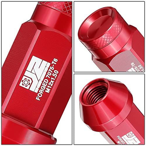 J2 Engineering J2-LN-T7-037-15-RD M12 x 1.5 T6-7075 Aluminum Closed End Lug Nuts w/Deep Drive Extension Adapter,Red, 24mm x 50mm