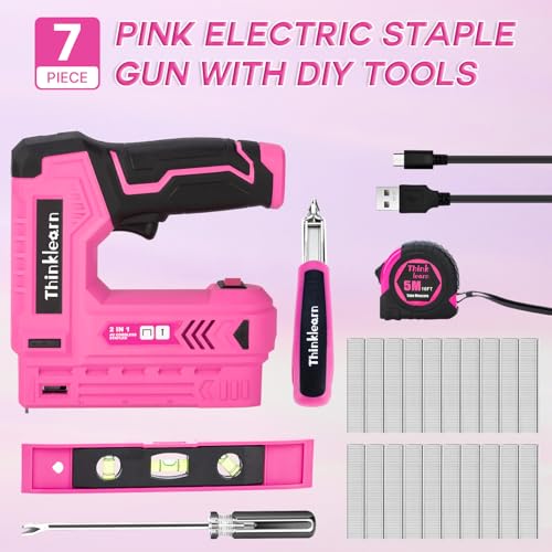 Pink Electric Staple Gun, 7PCS 2 in 1 Cordless Stapler Nail Gun Set 7pcs Electric Staple Gun Set