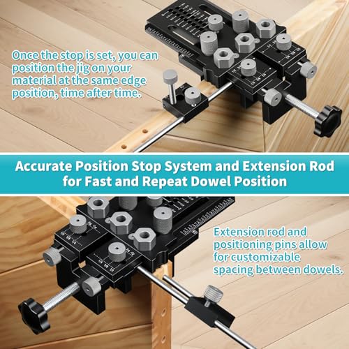 Dowel Jig Kit for Perfect Wood Joints, Self Centering Doweling Jig with 1/4 3/8 1/2 Drill Bushings & Bits, Woodworking Hole Drilling Guide for Cabinet Furniture DIY