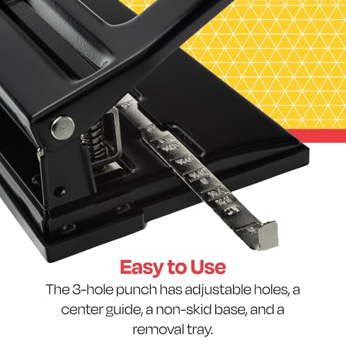 School Smart Black Steel Heavy-Duty 3 or 2-Hole Punch - 038174