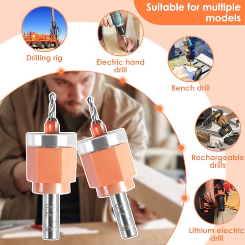5Pcs Limit Countersink Drill Bit Set with Hole Punch, Deep Adjustable Countersunk Drill Bit Kit, Round Shank Wood Countersink Drill Bit, Edge Banding Punching Tool for Wood PVC (Drill Bit+Plier) Drill Bit+plier