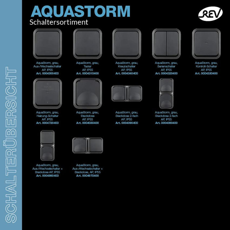REV - AquaStorm, 1-way socket, wet room, IP55 two-pole, surface-mounted, 230V, 16A, anthracite 1-way socket sockets
