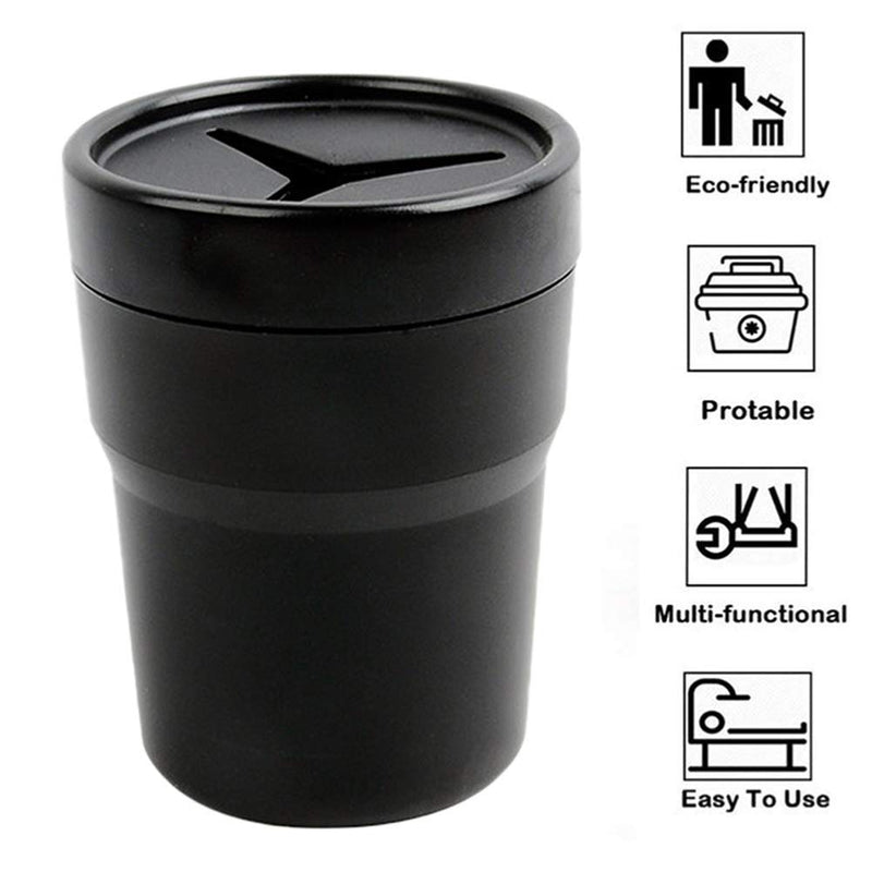 FIOTOK Car Trash Can with Lid, Mini Auto Garbage Can Leakproof Vehicle Trash Bin Fits Cup Holder in Console or Door for Automotive Car, Home, Office, Kitchen, Dinning Room 2 Packs Black-2Pack