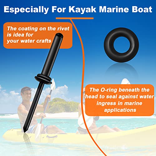 50PCS 3/16" x 1" Tri Grip Rivets Black & 50PCS 3/16" x 1" Tri Grip Rivets Silver, Tri-fold Marine Decorative Pop Rivets with Waterproof O Rings,Tri-Grip Rivets for Boat Canoe