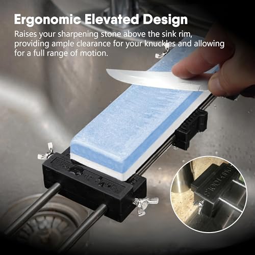 SCOTTCHEN 17-3/4” Sink Bridge Whetstone Holder - Heavy Duty 304 Stainless Steel Sharpening Stone Base for Kitchen Sink - Adjustable Non-Slip Rubber, Rust-Proof Fits Stones 3-1/4" to 14-1/4" 17-3/4"--SINK BRIDGE