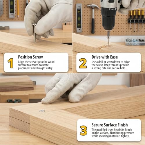 BCP Fasteners #8 x 1" Stainless Steel Truss Head Wood Screws, 300 Pack 1”
