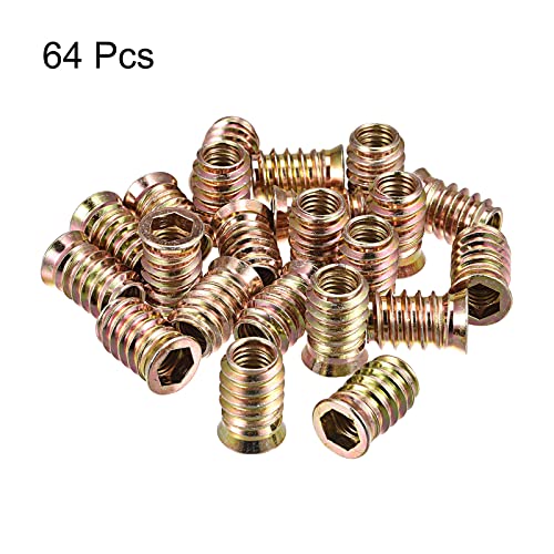 uxcell M10x25mm Threaded Inserts for Wood Hex Socket Drive Furniture 64pcs
