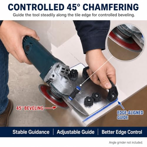 45 Degree Tile Chamfering Tool Kit, Angle Grinder Stand, 6 Diamond Blades