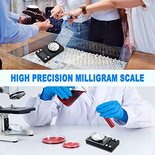 UNIWEIGH Milligram Scale 50g/0.001g,Precision MG Scale for Powder Medicine 50g scale+50g cal weight