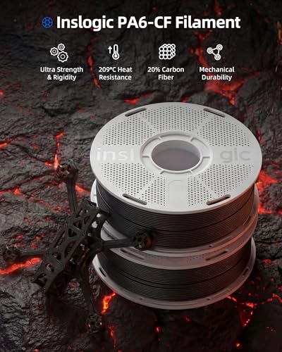 Inslogic Carbon Fiber Nylon Filament 1.75mm, Black PA6-CF 0.25kg Refill, High-Temp & Wear Resistant, High Strength & Rigidity 3D Filament for Functional Parts & Industrial Tools 0.25kg Black