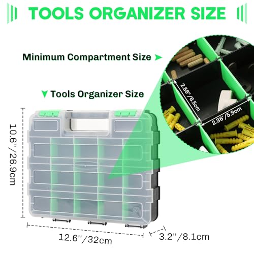 Small Parts Organizer | Storage Case Tools Box 34-Compartments （Blue + Green）