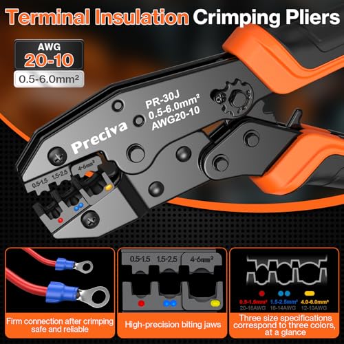 Preciva Crimping Tool for Insulated Terminals Wire Connectors, AWG20-10 Ratchet Crimper with 425 Pcs Insulated Terminals Connectors 425Pcs & 38Sizes