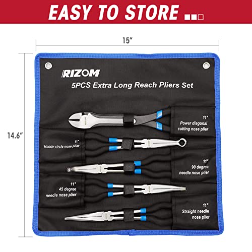 Rizom 5-Piece Long Needle Nose Pliers Set, 11'' Long Reach Bent Nose Pliers 5PCS