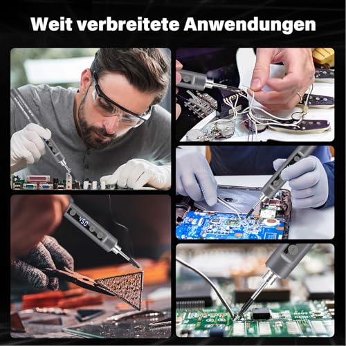 Battery Soldering Iron Set with Stand and LCD Display, Mini Soldering Iron Battery, Adjustable Temperature 180-450°C, 3 Soldering Tips, USB Soldering Station, Suitable for Repair Circuit Boards, Welding Repairs - Grey Gray