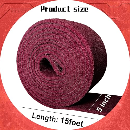 Premium 5" x15' Maroon Scuff Pads 7447Multi-Purpose Surface Preparation Pad forCar Auto Body, Woodworking, Paint PrimerPrep, Scuffing, Sanding & Scouring 5 Inches*15 Feet