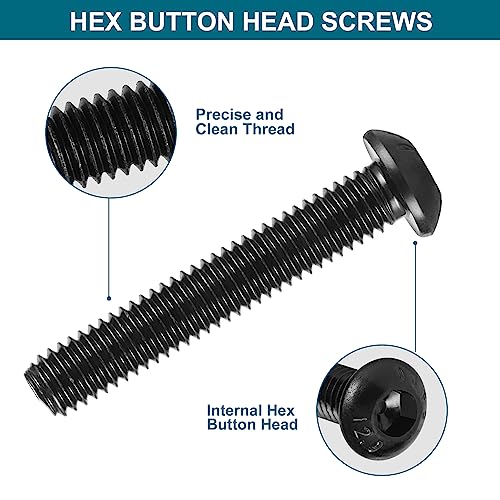 SATANTECH 505Pcs Metric M6 Bolt Assortment 10/12/14/16/20/25/30/35mm Button Head Hex Socket Cap Screws Bolts Nuts Washers Assortment Kit, 12.9 Grade Alloy Steel Black Galvanized, Fully Threaded Black M6 Bolt