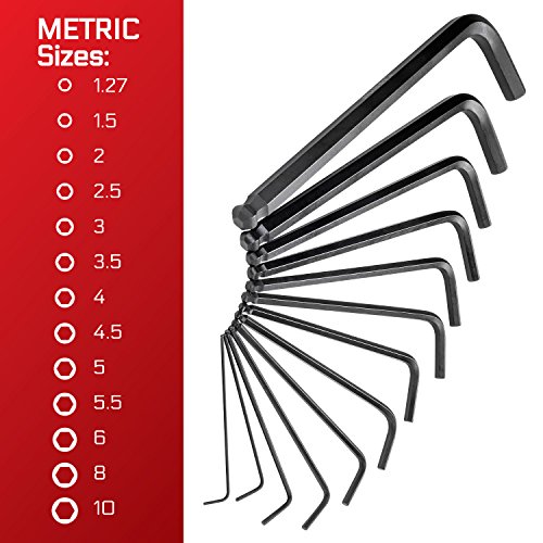 Carbyne 26-Piece Long Arm Ball End Hex (Allen) Key Wrench Set, SAE & Metric Long Arm 26