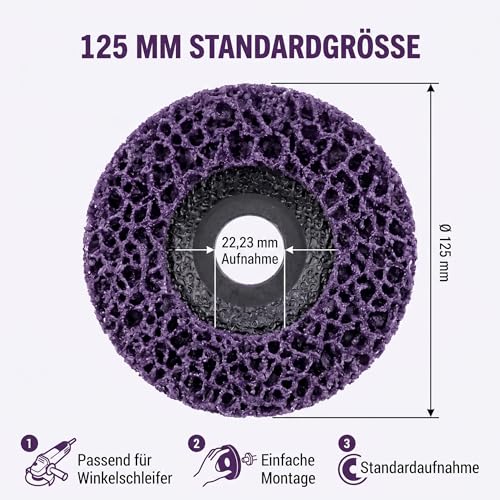 Woltersberger Pack of 5 Coarse Cleaning Discs Diameter 125 mm CSD Cleaning Fleece CBS Nylon Fabric Disc Purple for Angle Grinder Rust Remover for Flex