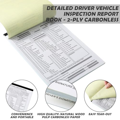 Motiskyy 10 Pack Detailed Driver's Vehicle Inspection Report 5.5" x 8.5" Daily Pre Trip Inspection Book 2-ply Carbonless for Drivers and Truckers, 31 Sets of Forms Per Dvir Book