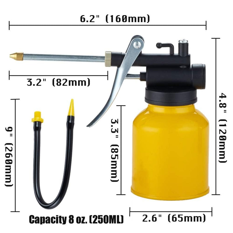 Hand Pump Oiler Can Professional Level 8 oz. Capacity Pump Oiler with Metal & Long Flex Spout 1